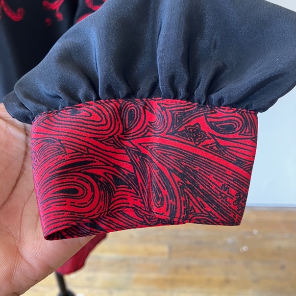 Leslie Fay red and black, long sleeve button down shirt - Picture 13 of 15